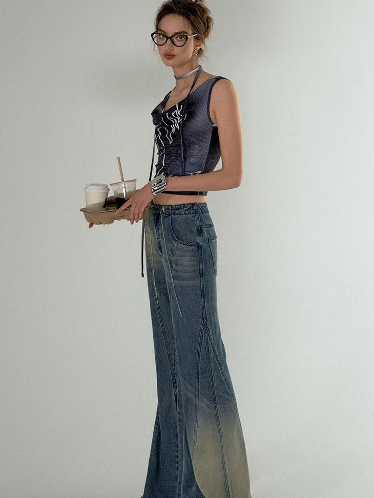 OfAkiva High Rise Tencel Light Washed Outdoor Loose Fit Women Wide Leg Jeans