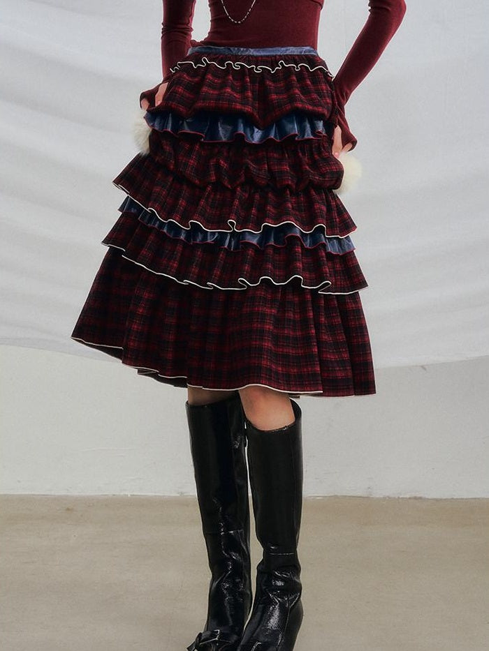 OfAkiva Pleated High Waist A Line Slim Fit City Commuter Women Plaid Maxi Skirts