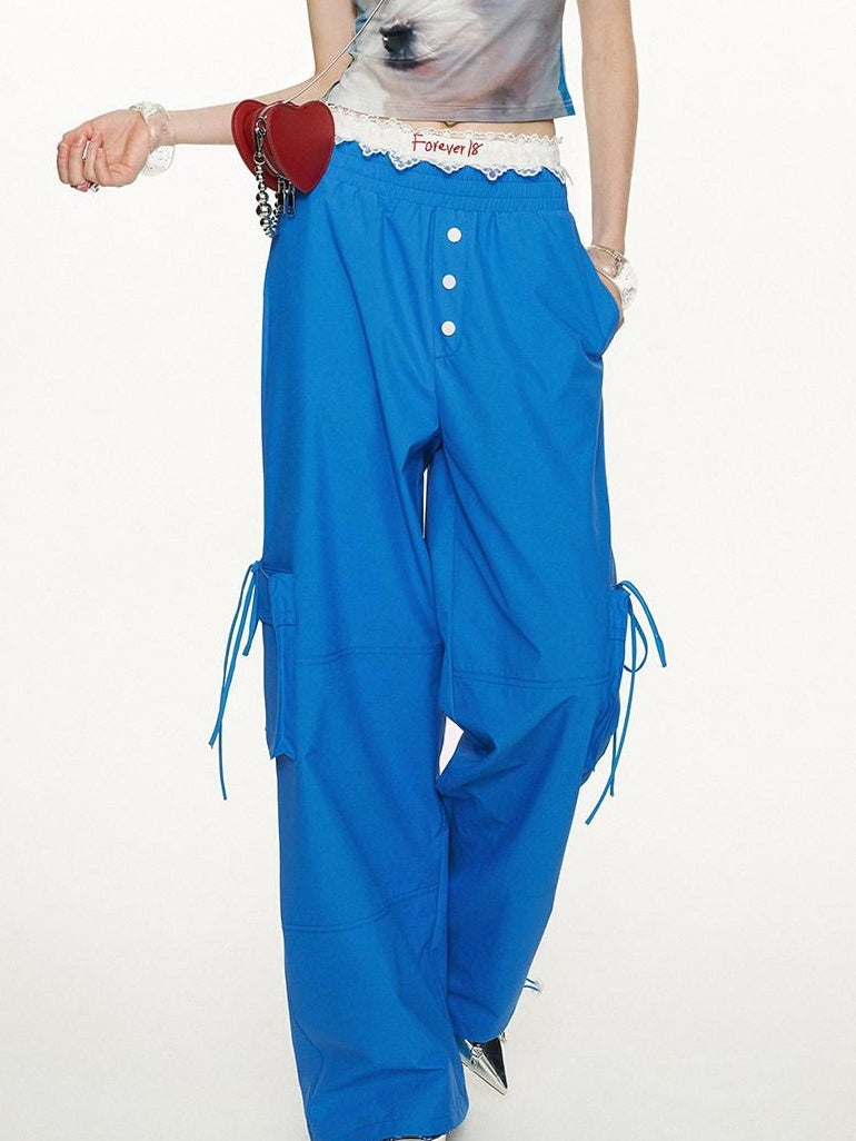 MAMC Minimalist Commuter Mid Rise Pockets Blue Polyester Women Straight Pants