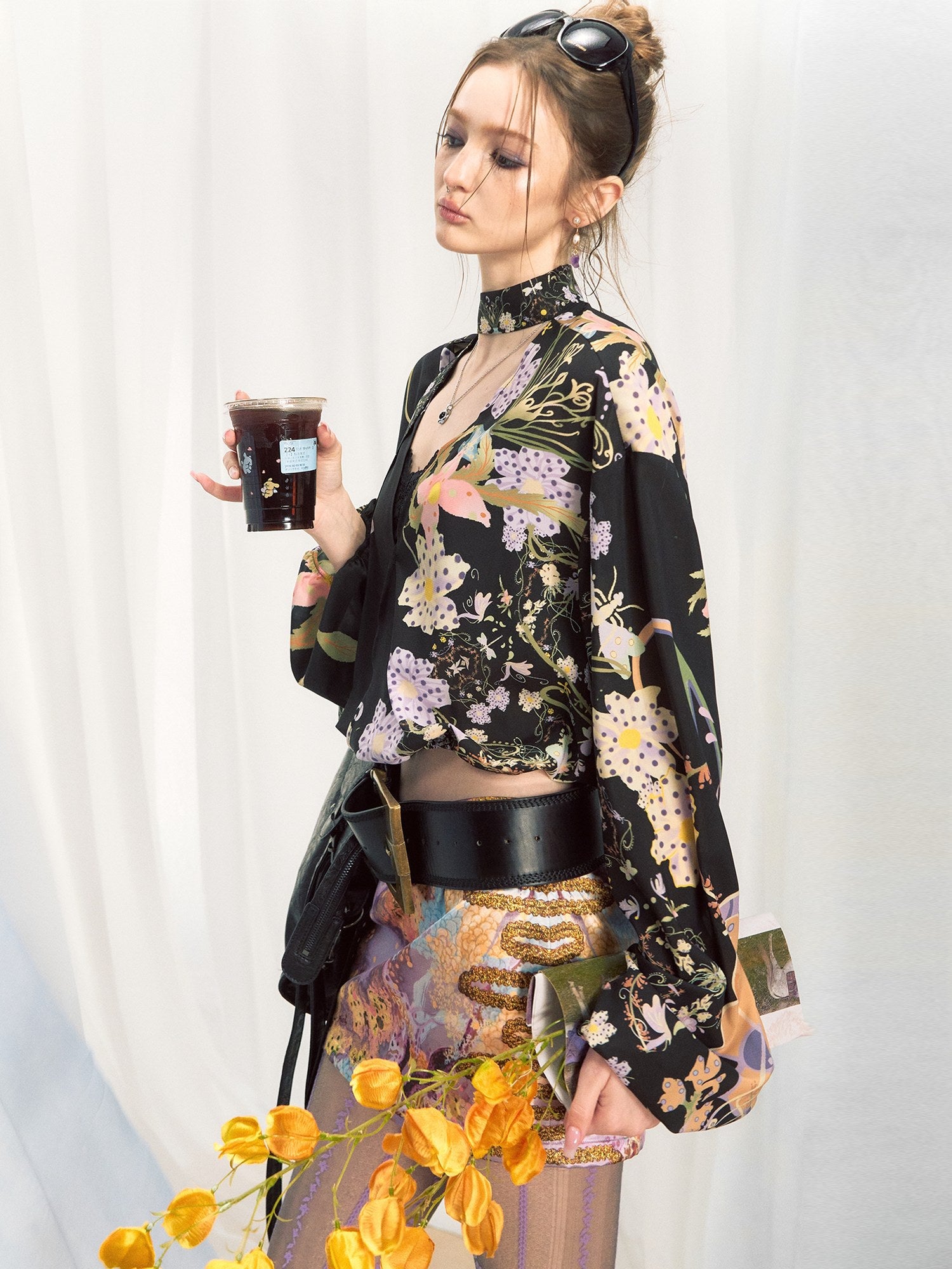 OfAkiva Slimming Vintage Loose Floral Chiffon V-neck Long Sleeve Women Printed Blouses