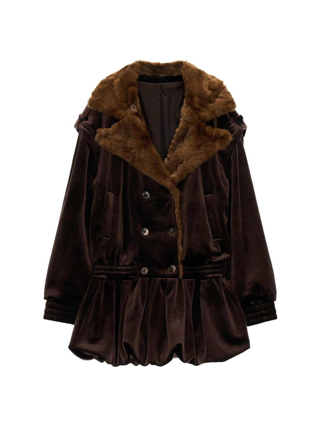 MAMC Cinched Waist Vintage Double Breasted Button Long Sleeve Brown Mini Dresses