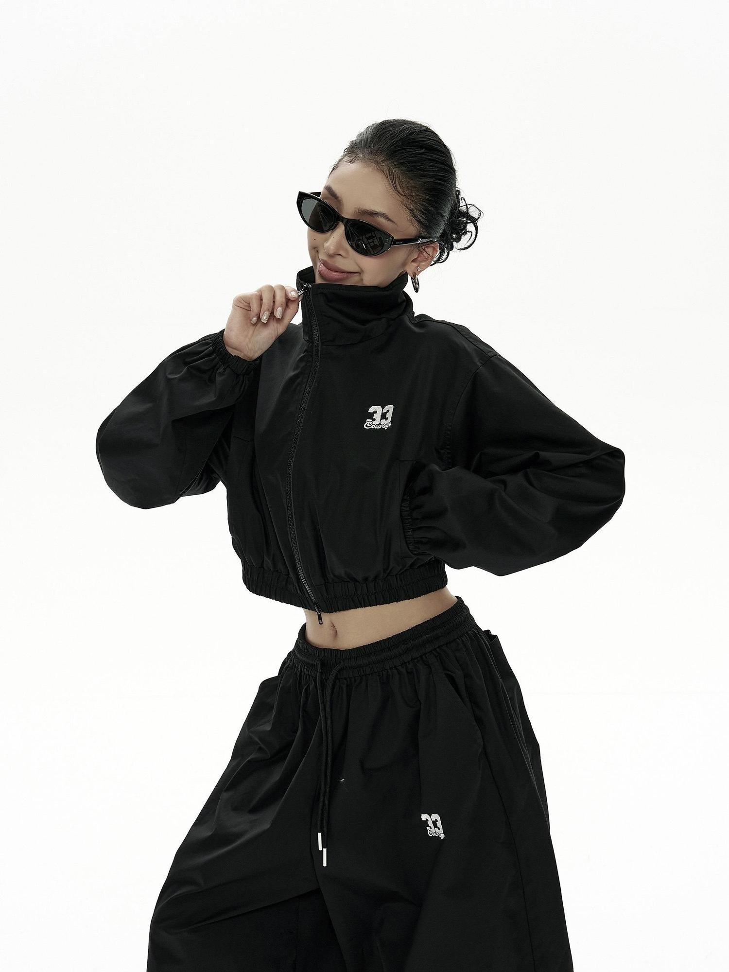ZERO Embroidered Cotton Stand Collar Long Sleeve Casual Women Lounge Top & Pants Sets