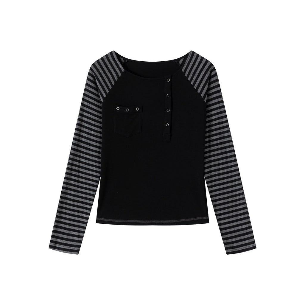Cest_Nous_Punk_Striped_Colorblock_Slim_Raglan_Crew_Neck_Women_Longsleevet-Shirts_MISSTT