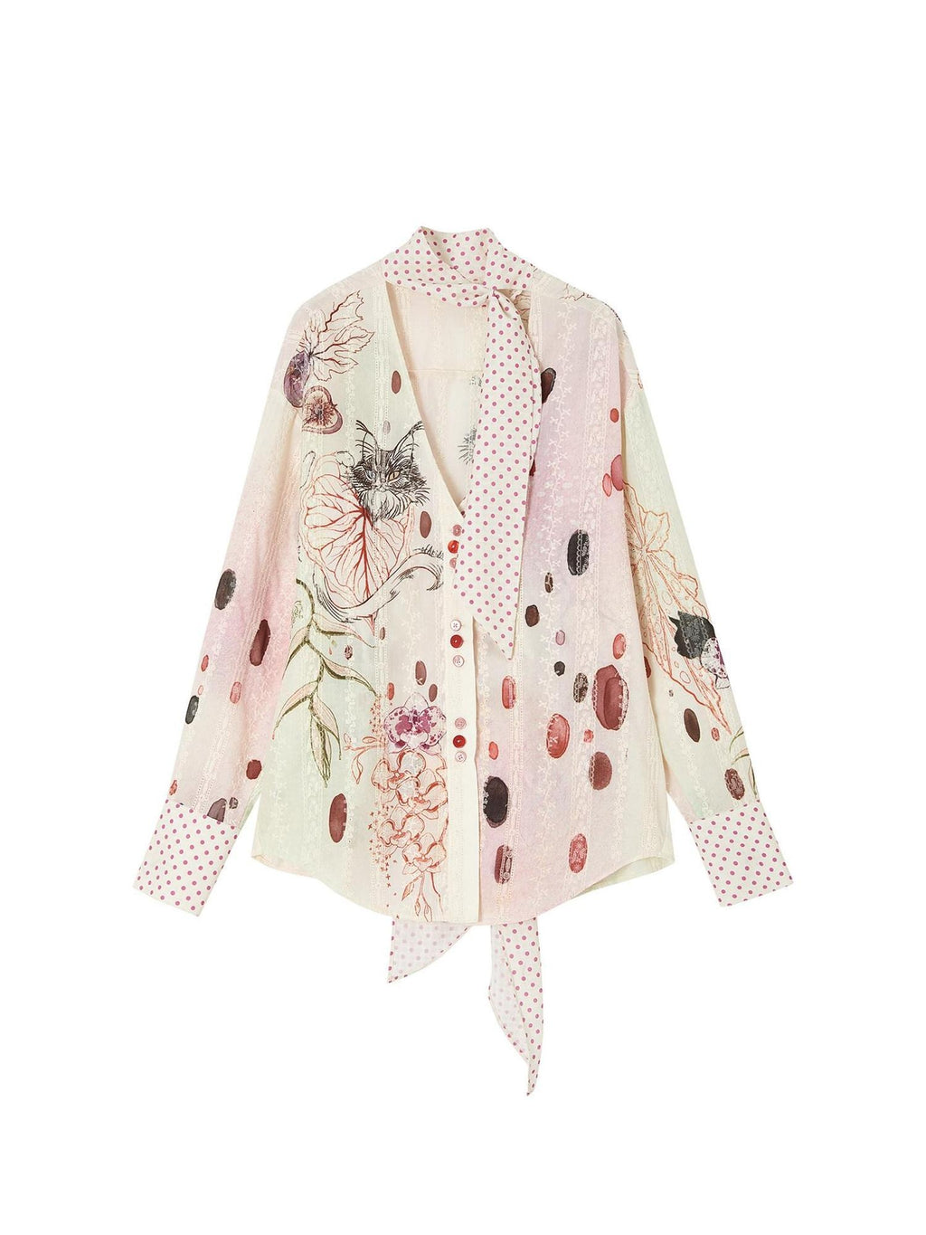 OfAkiva Breathable Polka Dot V-neck Tie Waist Slim Fit Casual Long Sleeve Women Blouses