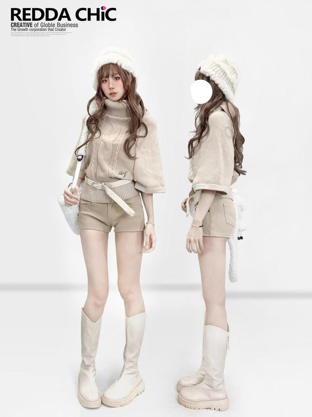 REDDACHIC Vintage Khaki Fleece Lined High Waist Slim Women'S Cotton Stretch Denim Shorts