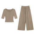 ZERO_Soft_Viscose_Round_Neck_Long_Sleeve_Khaki_Casual_Women_Pull_On_Top_&_Pants_Sets_MISSTT