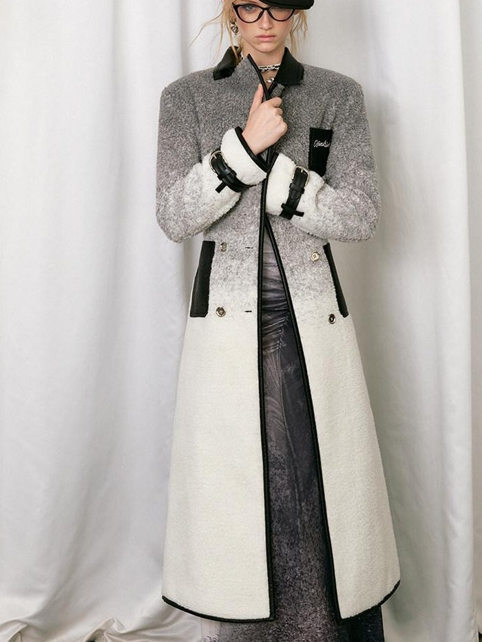 OfAkiva Gradient Belted Commuter Mid Length Single Breasted Women Polyester Long Coats