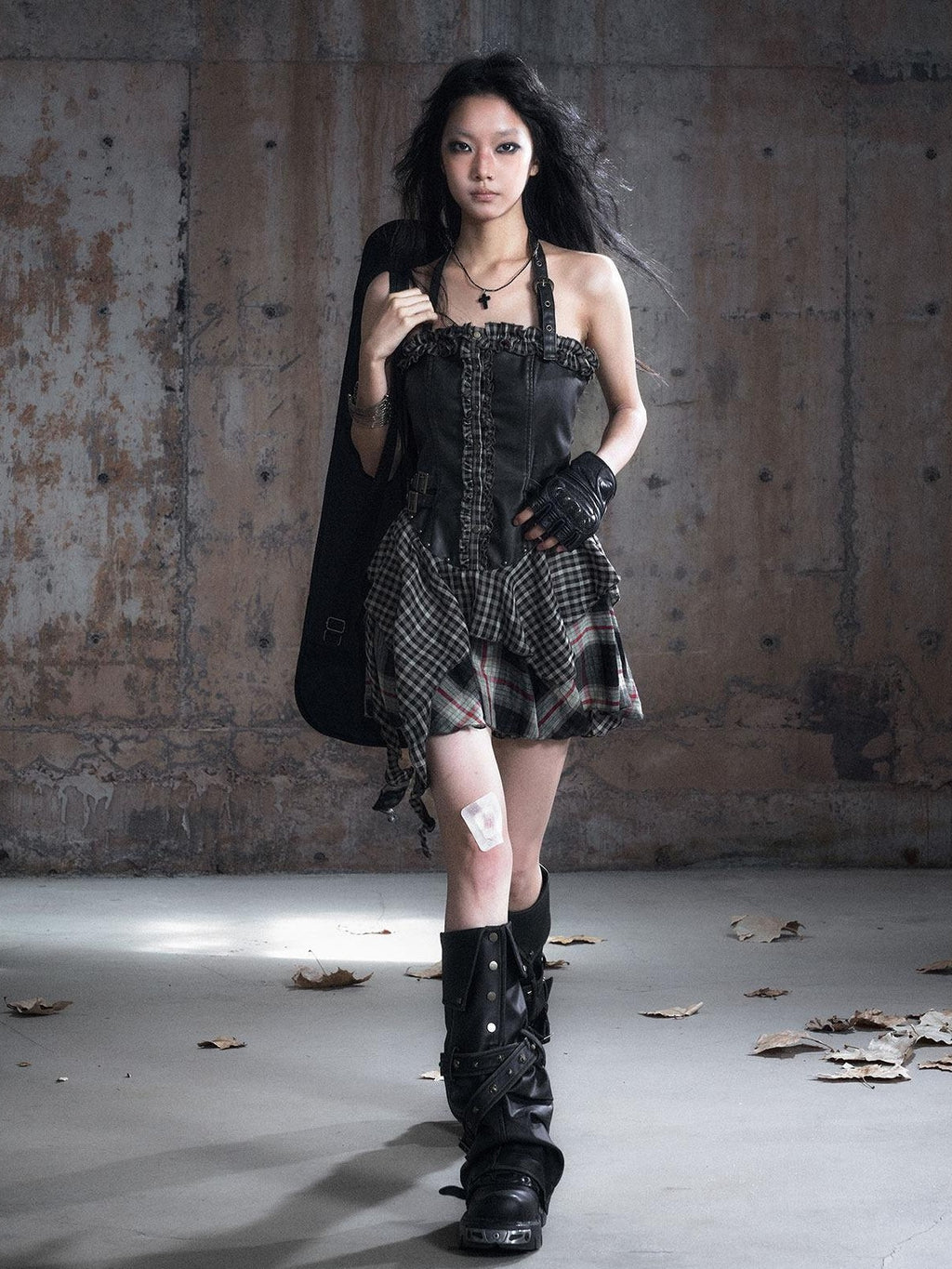 Cest Nous Pu Lace Waist Cinched Punk Bodycon Strapless Womens Spliced Minidresses