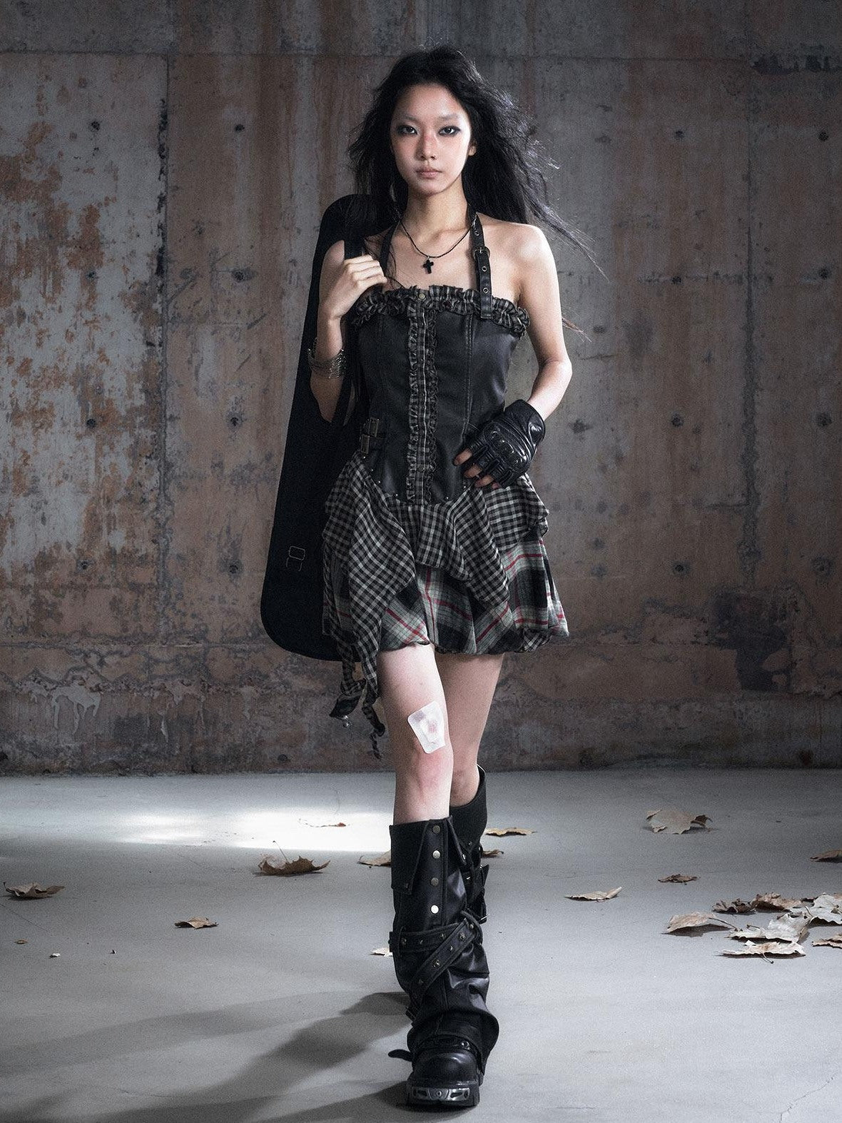 Cest Nous Pu Lace Waist Cinched Punk Bodycon Strapless Womens Spliced Minidresses