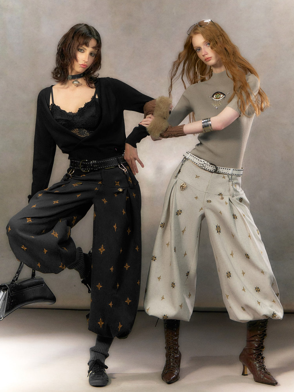 OfAkiva High Waist Patchwork Print Vintage Lantern Women Casual Wide Leg Pants