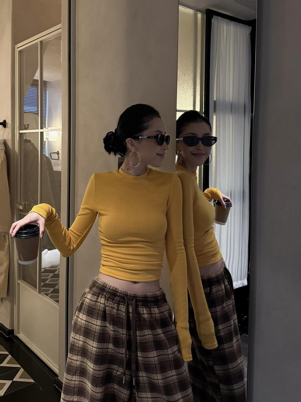 ZERO Thick Viscose Knit Slim Fit Casual Round Neck Long Sleeve Crop Tops