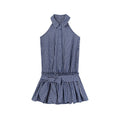 ZERO_Soft_Cotton_Plaid_Tie_A_Line_Stand_Collar_Women_Citywalk_Mini_Dresses_MISSTT