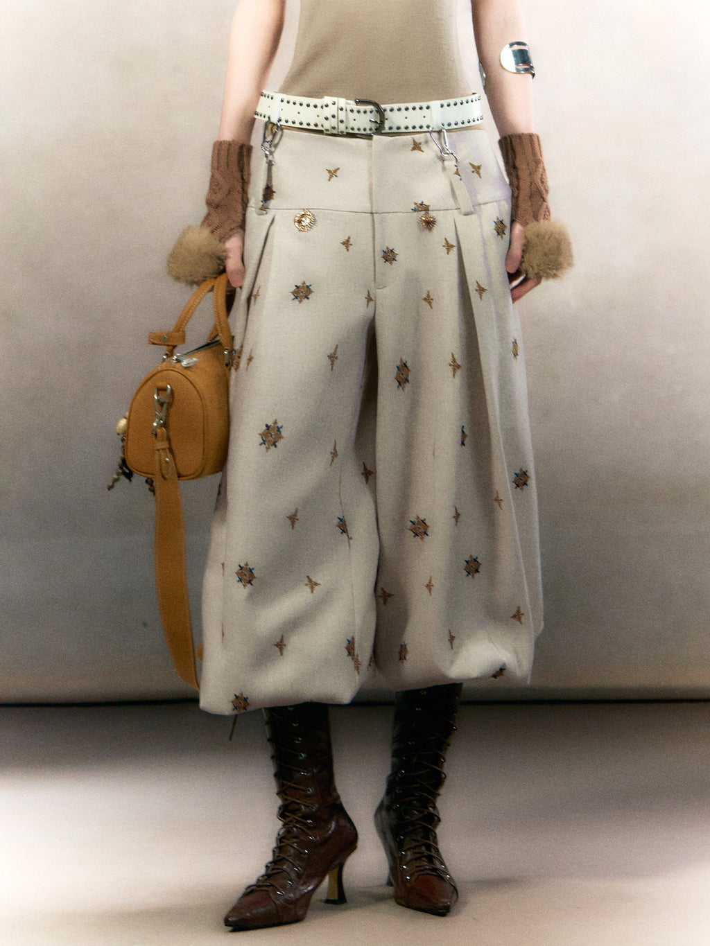 OfAkiva High Waist Patchwork Print Vintage Lantern Women Casual Wide Leg Pants