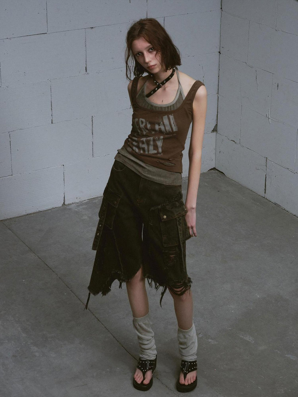 Cest Nous Ripped Patchwork Grunge High Waist Wide Leg Loose Cotton Washed Black Jeans