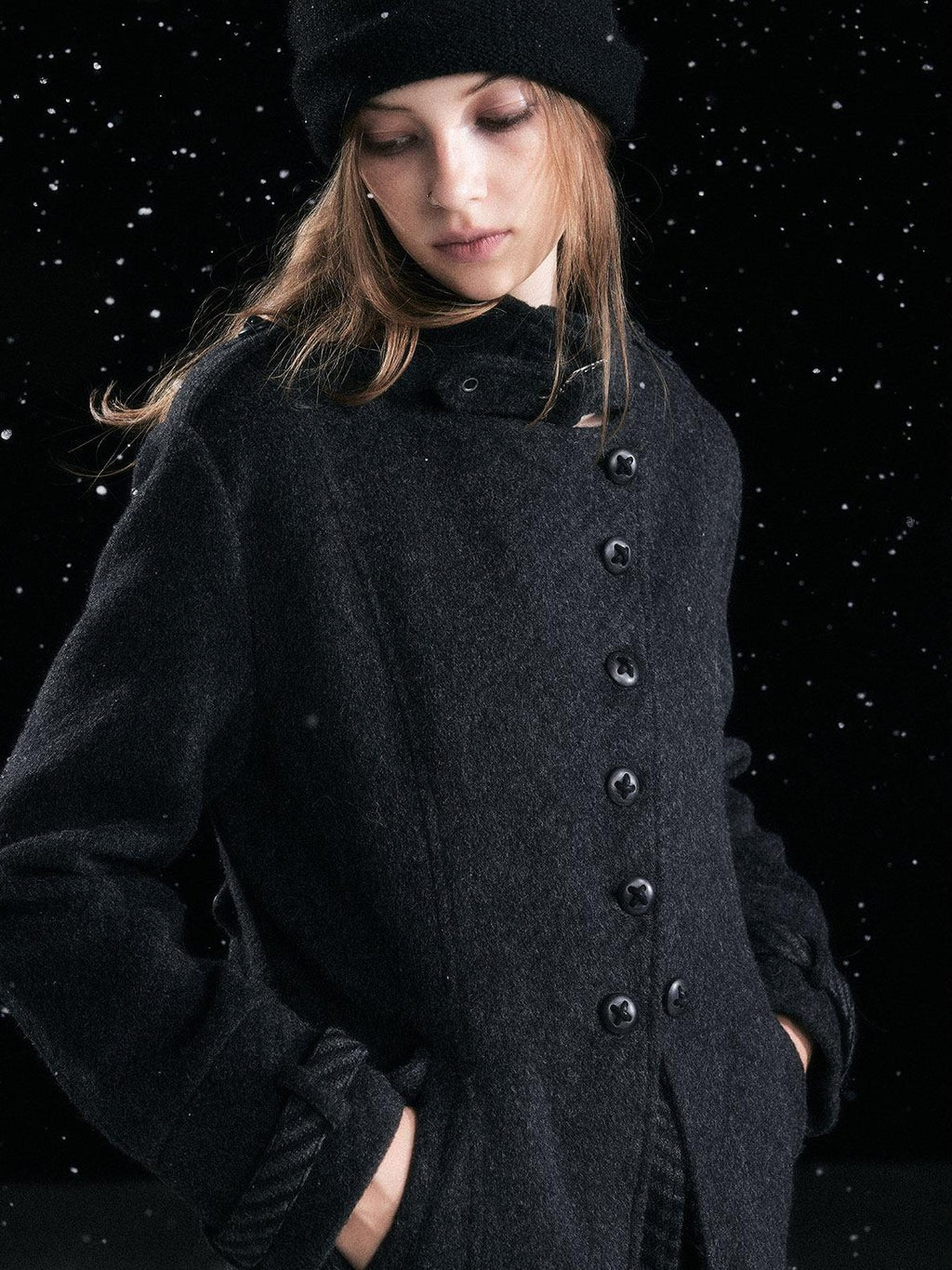 Cest Nous Warm Thick Midlength Lapel Loose Fit Commuter Women Black Gray Longcoats