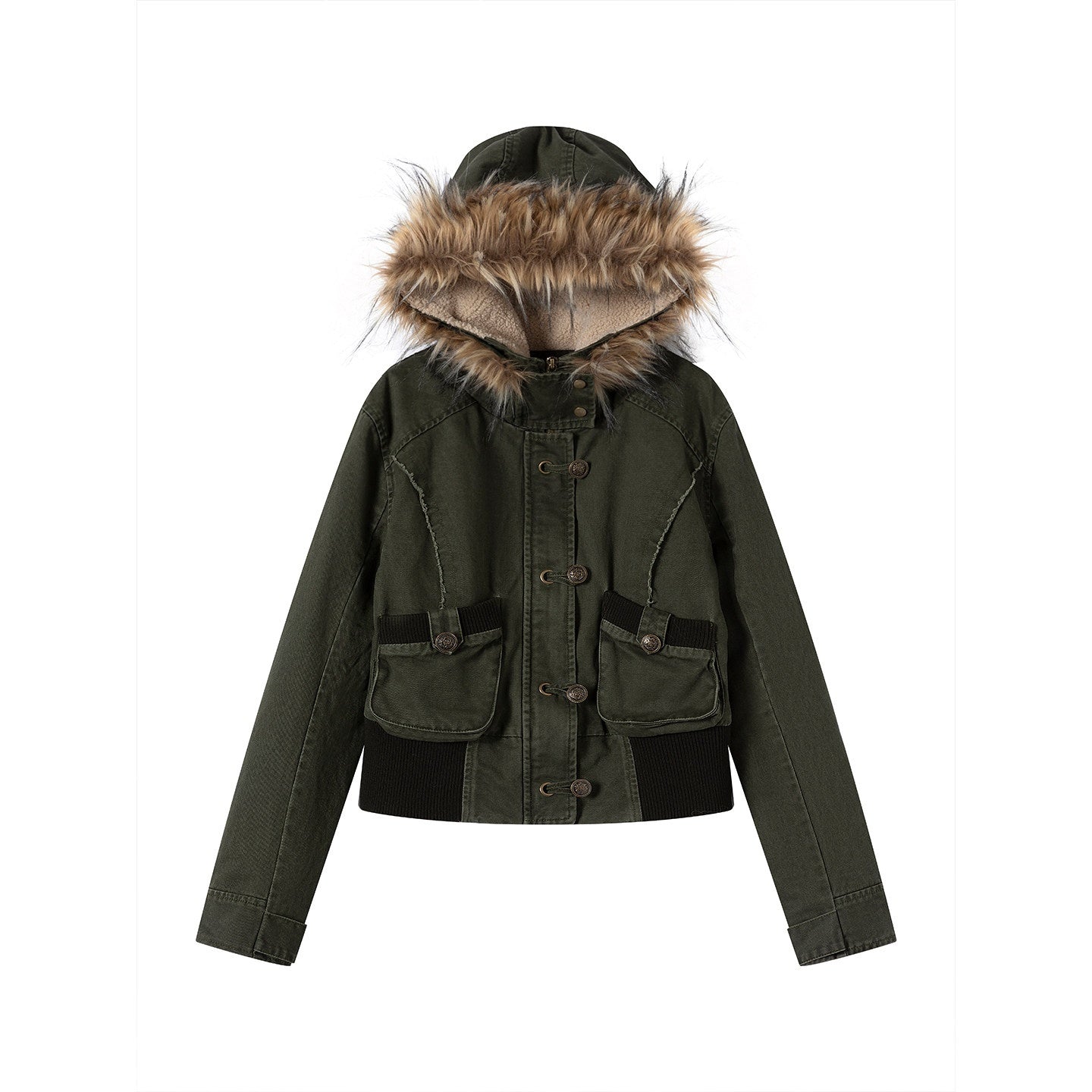Cest_Nous_Cotton_Padded_Hooded_Straight_Fit_Women_Workwear_Zip_Front_Olive_Croppedjackets_MISSTT