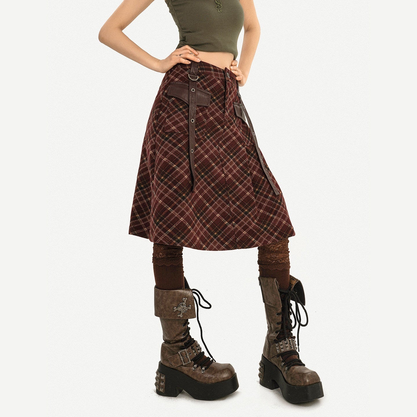 Nico_Molly_Casual_Distressed_Plaid_A_Line_Button_Pocket_Midwaist_Tweed_Women_Midi_Skirts_MISSTT