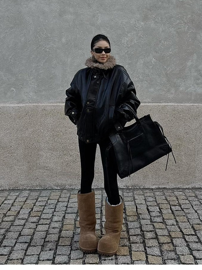 ZERO Thick Loose Fit Pocket Longsleeve Commuter Black Brown Cropped Jackets