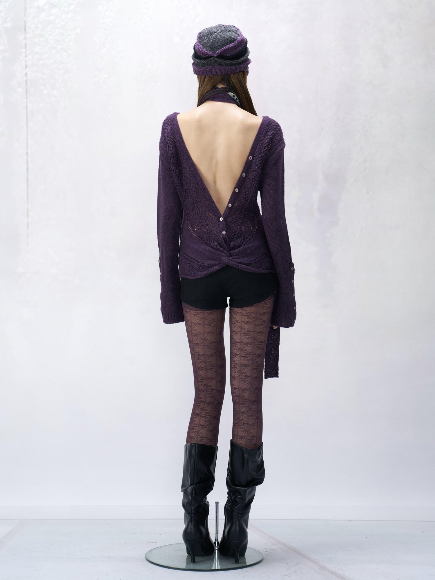 Flowers birds Market Backless V-neck Slim Fit Striped Women Cotton Knit Longsleeve Cardigans