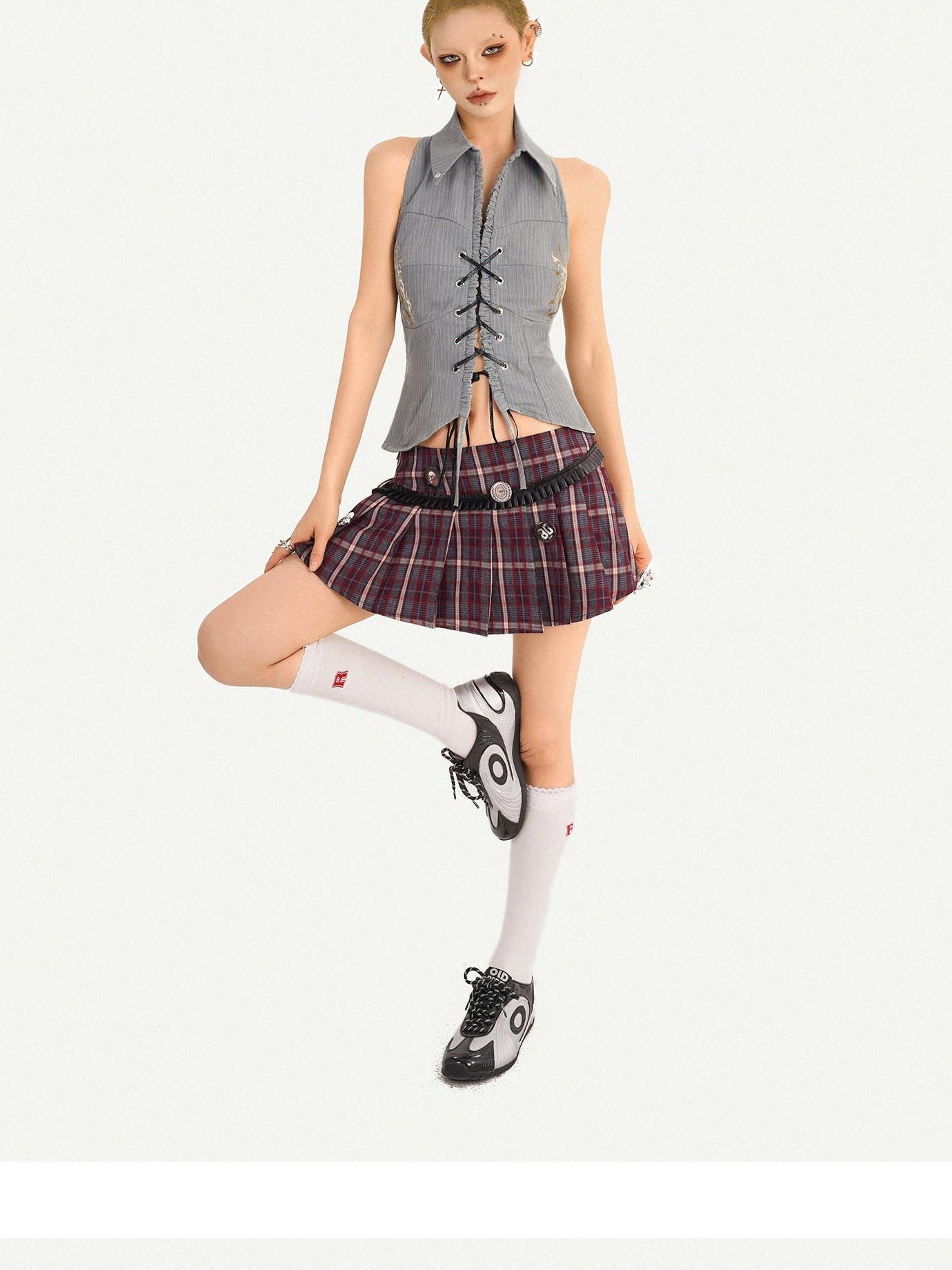 Nico Molly Lined Burgundy Pleated Low Waist Slim Fit Women Schoolgirl Chic Mini Skirts
