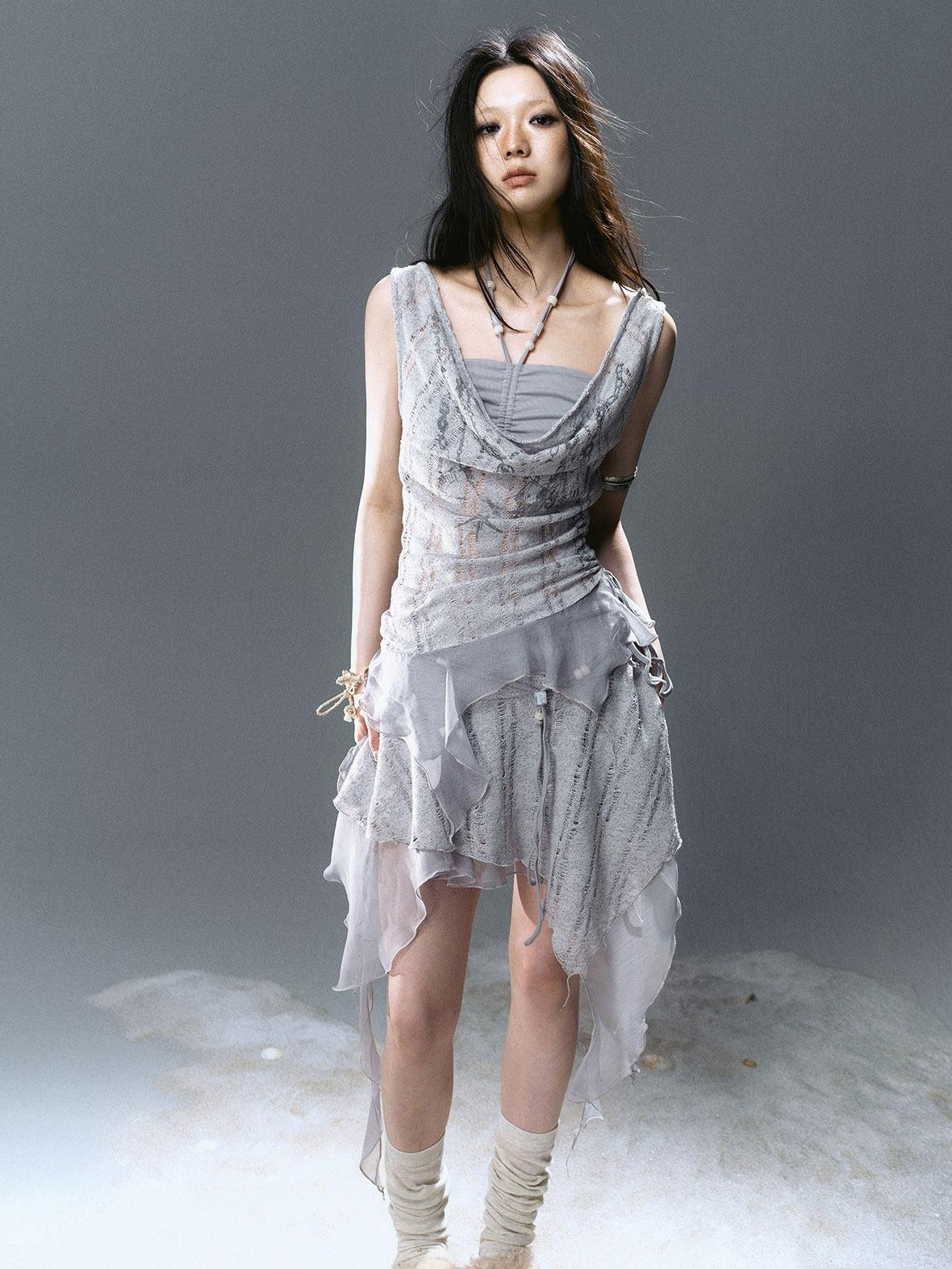Cest Nous Asymmetrical Patchwork Chiffon Strappy Slim Fit Street Printed Minidresses
