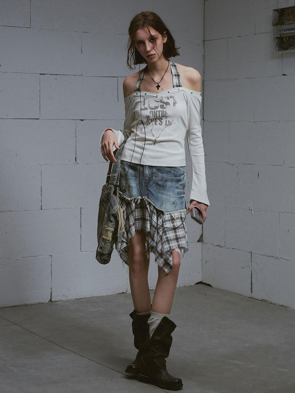 Cest Nous Distressed Patchwork Asymmetrical Aline Loose Mid Waist Women Midiskirts