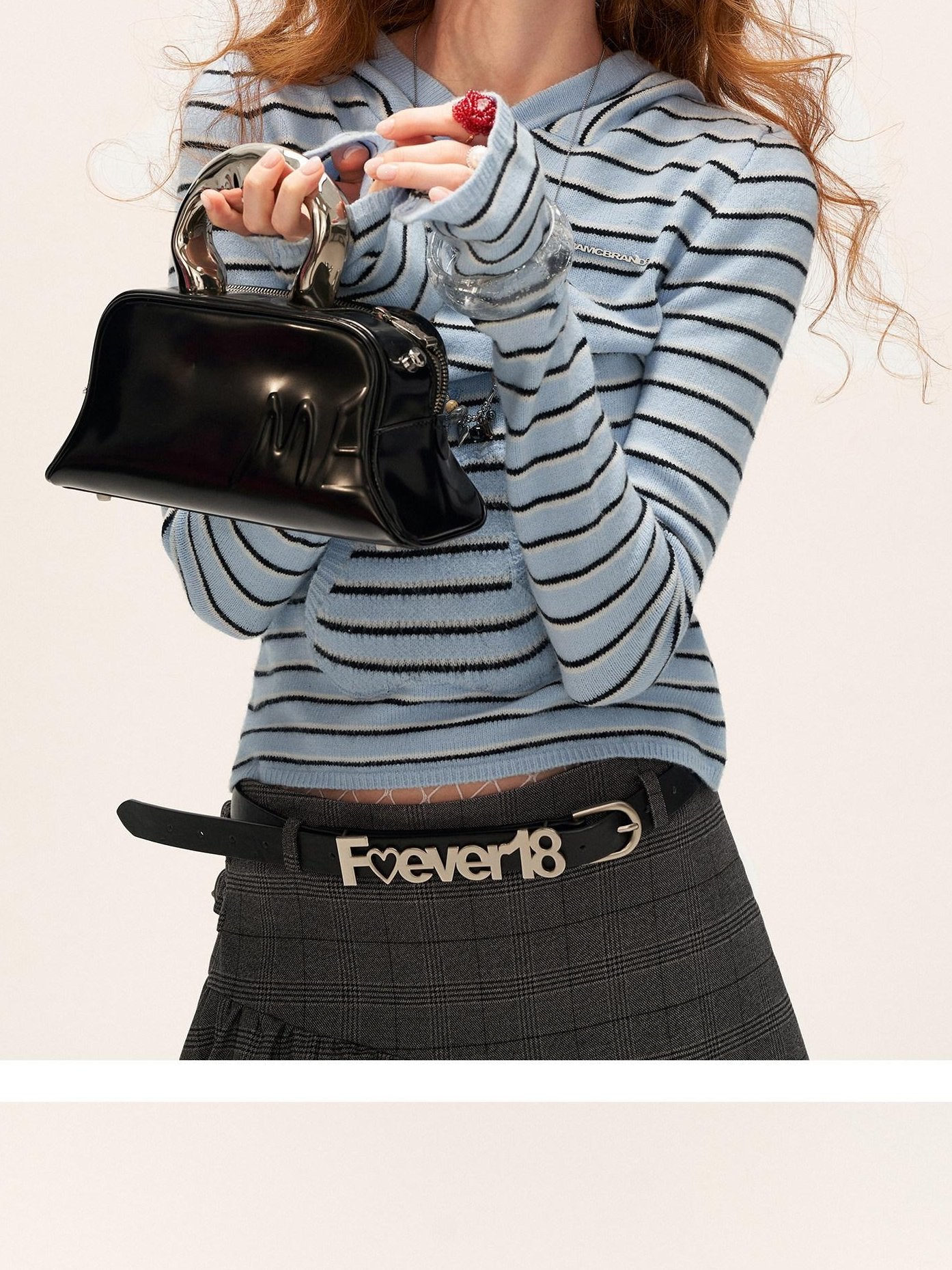 MAMC Sweet Hooded Striped Slim Fit Princess Style Long Sleeve Women Blue Knitwear