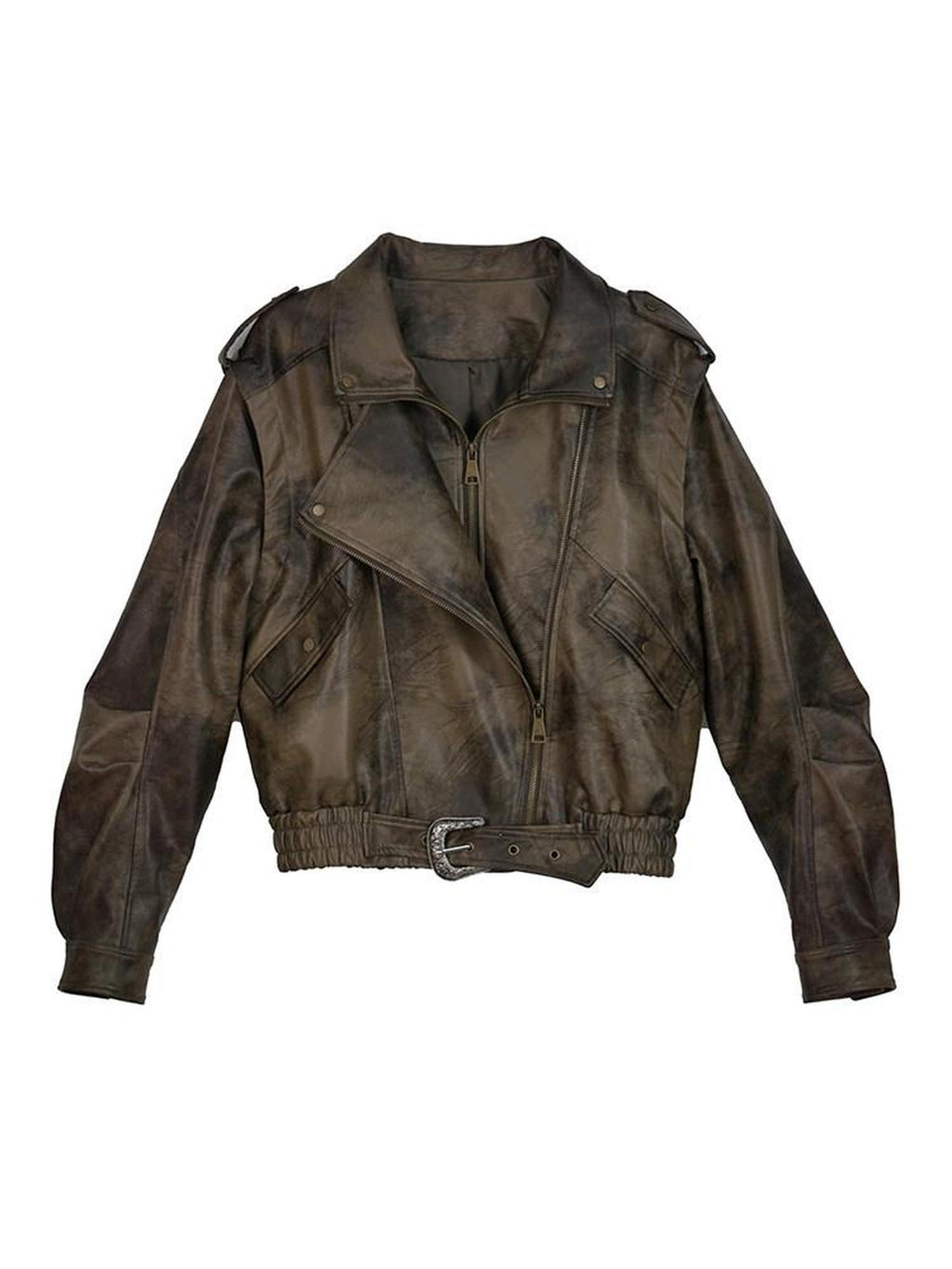 Cest Nous Washed Pu Leather Zipper Loose Fit Street Youth Black Brown Bomberjackets