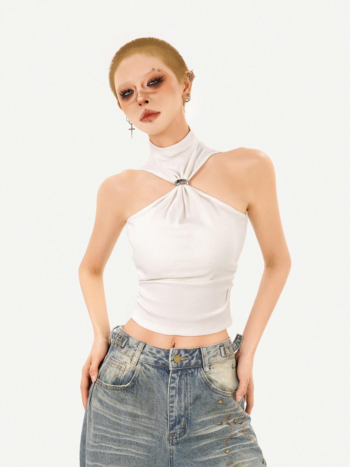 Nico Molly Padded Halter Slim Fit Street Style Casual Outerwear Women Solid Camisoles