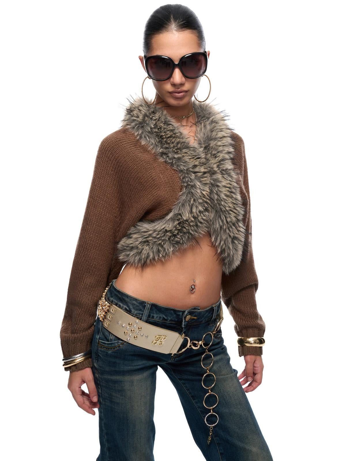 JYOSEI Rhinestone Braided Y2K Double Ring Adjustable Champagne Gold Belts