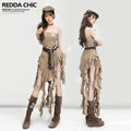 REDDACHIC_Khaki_Wasteland_Fitted_Ruffle_Tassel_Asymmetrical_Women'S_Strapless_Maxi_Dresses_MISSTT