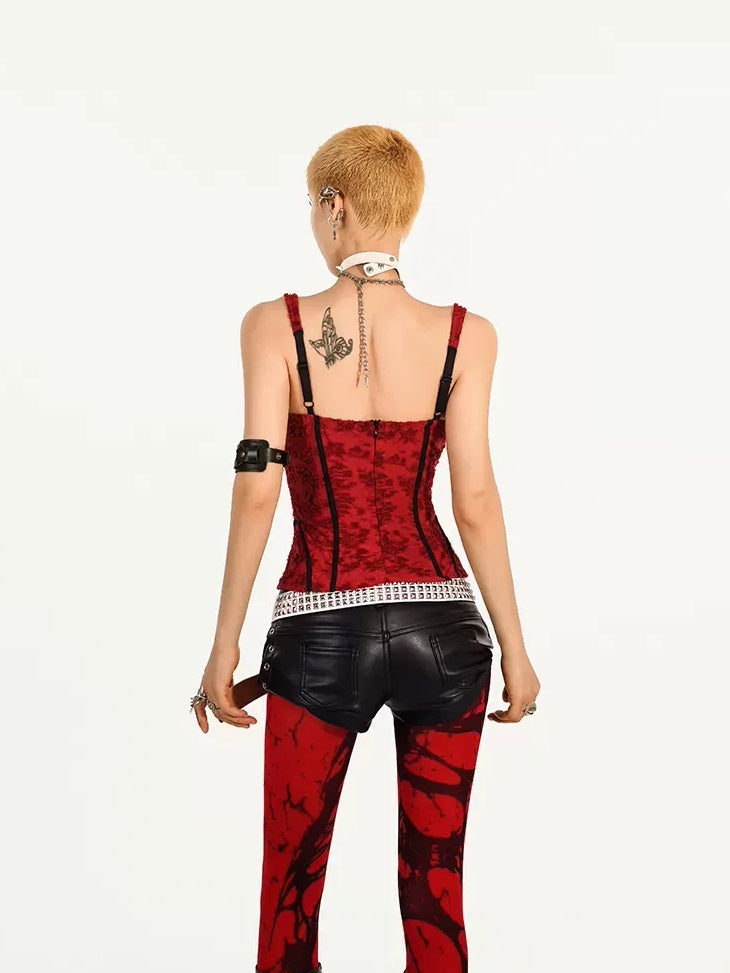 Nico Molly Padded Slim Punk Style Nylon Outerwear For Women Red Solid Tank Camisoles