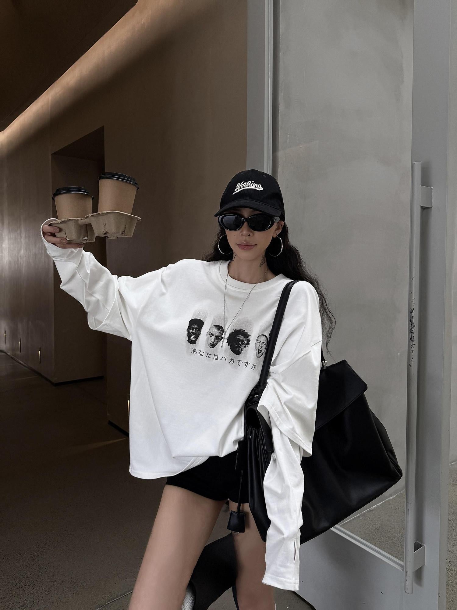 ZERO Soft Cotton Character Loose Crewneck Womens Everyday Print Long Sleeve T-Shirts