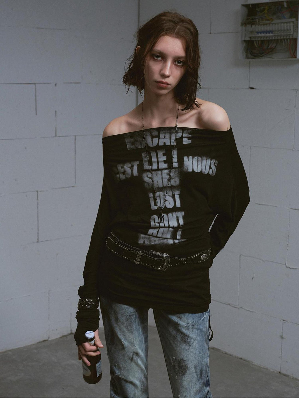 Cest Nous Lyocell Printed Street Punk Loose Batwing Women Crop Offshouldercroptops