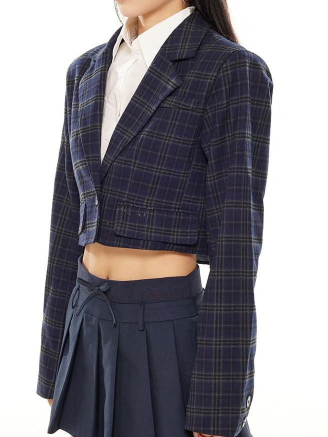 ZERO Button Streetwear Straight Fit Cropped Lapel Polyester Blue White Blazers