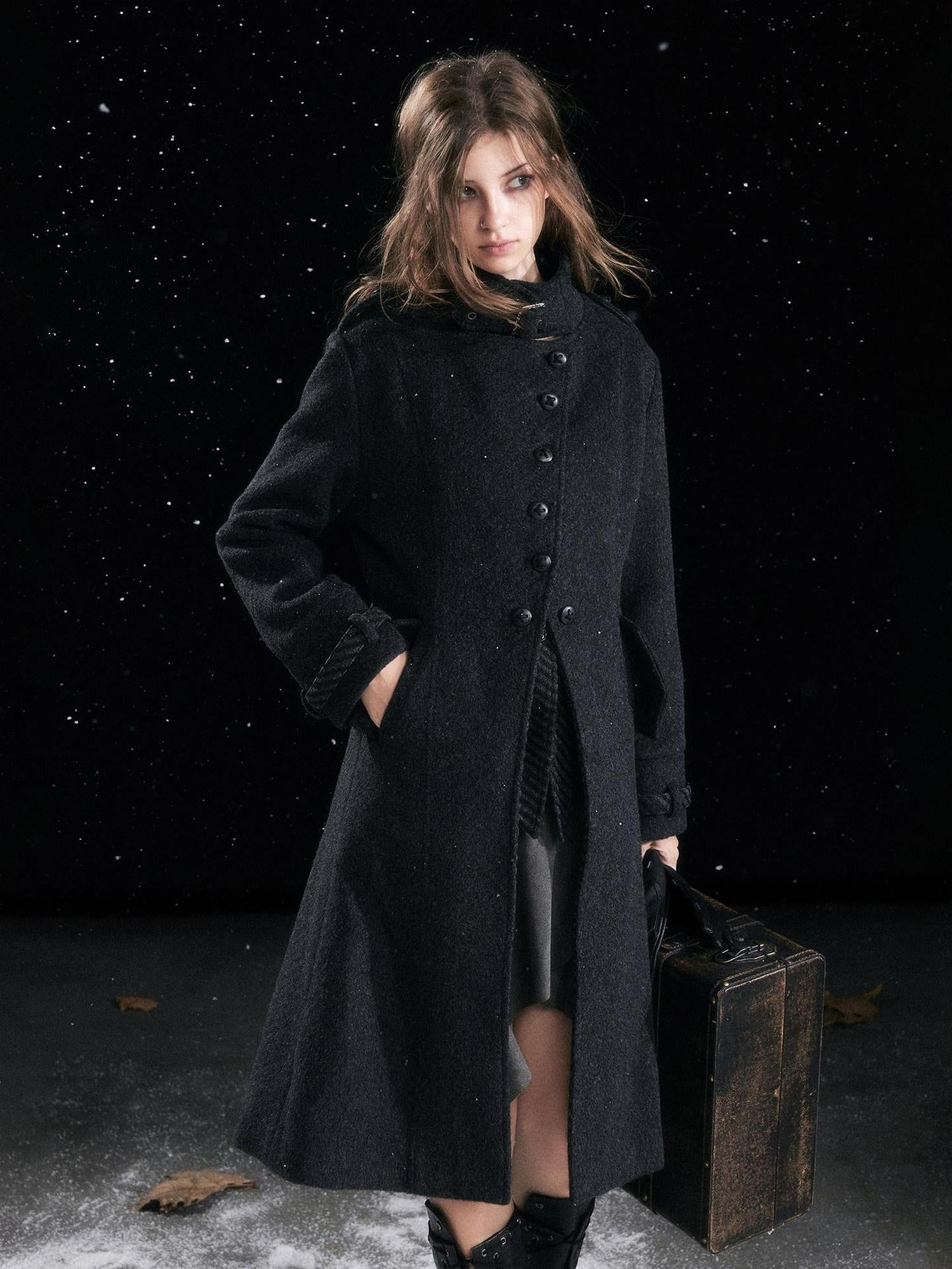 Cest Nous Warm Thick Midlength Lapel Loose Fit Commuter Women Black Gray Longcoats