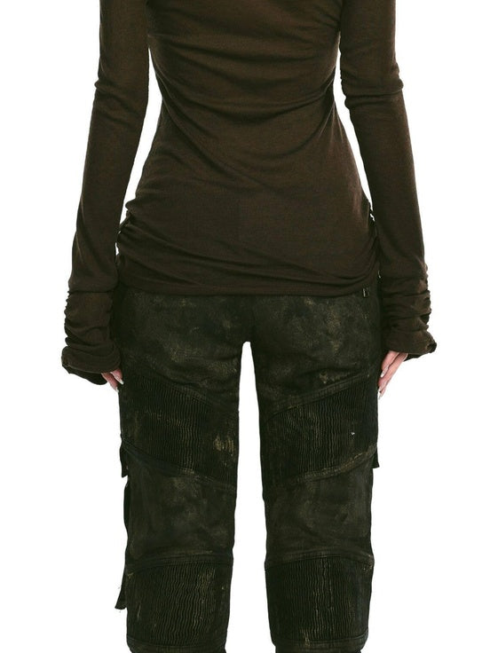 OPEN AESTHETIC Studded Leather Patch Creative Letter Print Slim Fit Women Long Sleeve T-Shirts