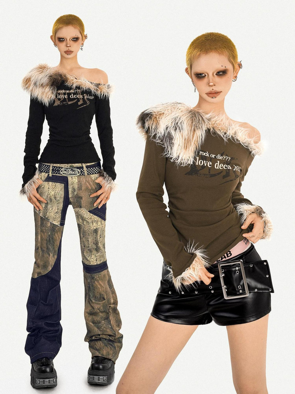 Nico Molly Vintage Slim Fit Asymmetric Neckline Patchwork Women Long Sleeve T-Shirts