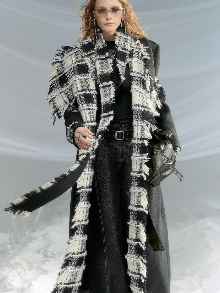 OfAkiva Warm Woolen Thick Hooded Slim Fit Checked Lapel Commuter Women Long Coats