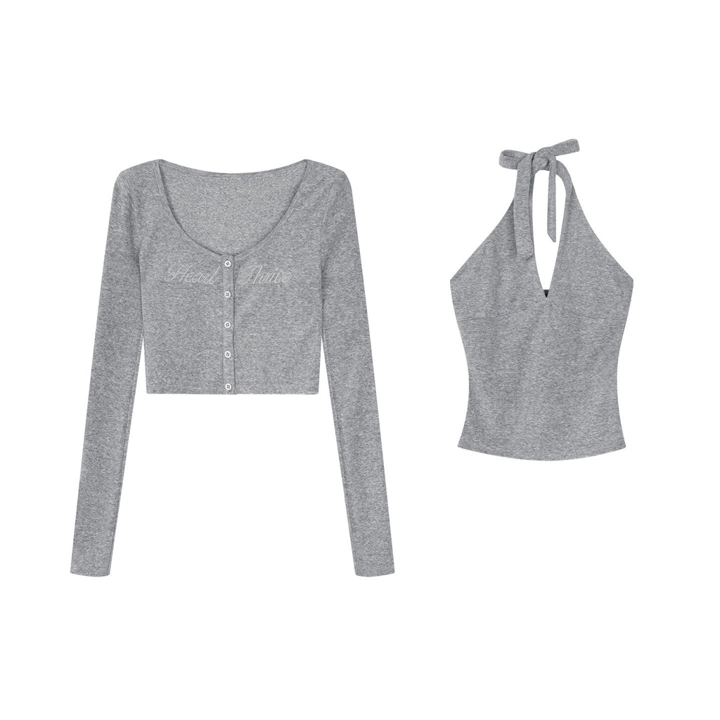 ZERO_Embroidered_Slim_V-neck_Vest_Cardigan_Three_Piece_Viscose_Women_Top_&_Pants_Sets_MISSTT