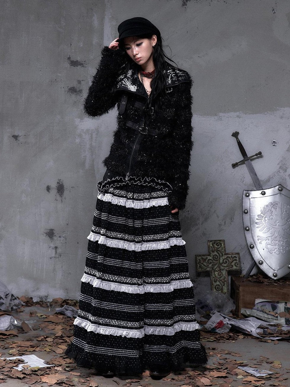 NO ROMANCE Polka Dot Lace Panel Ruched A Line Women'S Pu Polyester Viscose Maxi Dresses