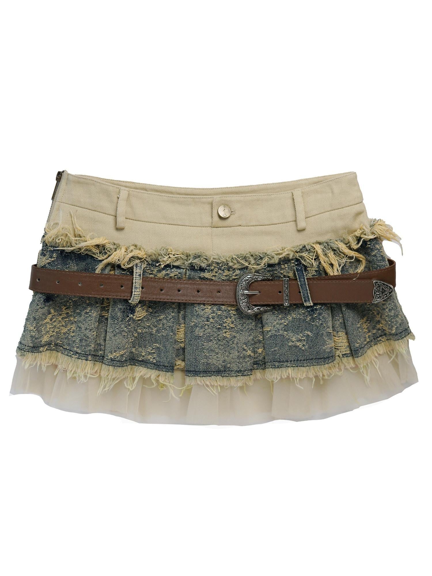 Cest Nous High Waist Ruched Pleated Spliced Cotton Blend Punk Womens Casual Miniskirts