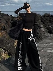 ZERO Soft Lyocell Knit Long Sleeve Slim Casual Women Black Basic Crop Tops