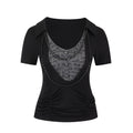Cest_Nous_Slim_Lyocell_Punk_Faux_Layered_V-neck_Patchwork_Black_Women_Shortsleevet-Shirts_MISSTT