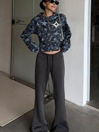 ZERO Casual Knit Drawstring Mid Rise Micro Flare Wide Leg Women Solid Flared Pants