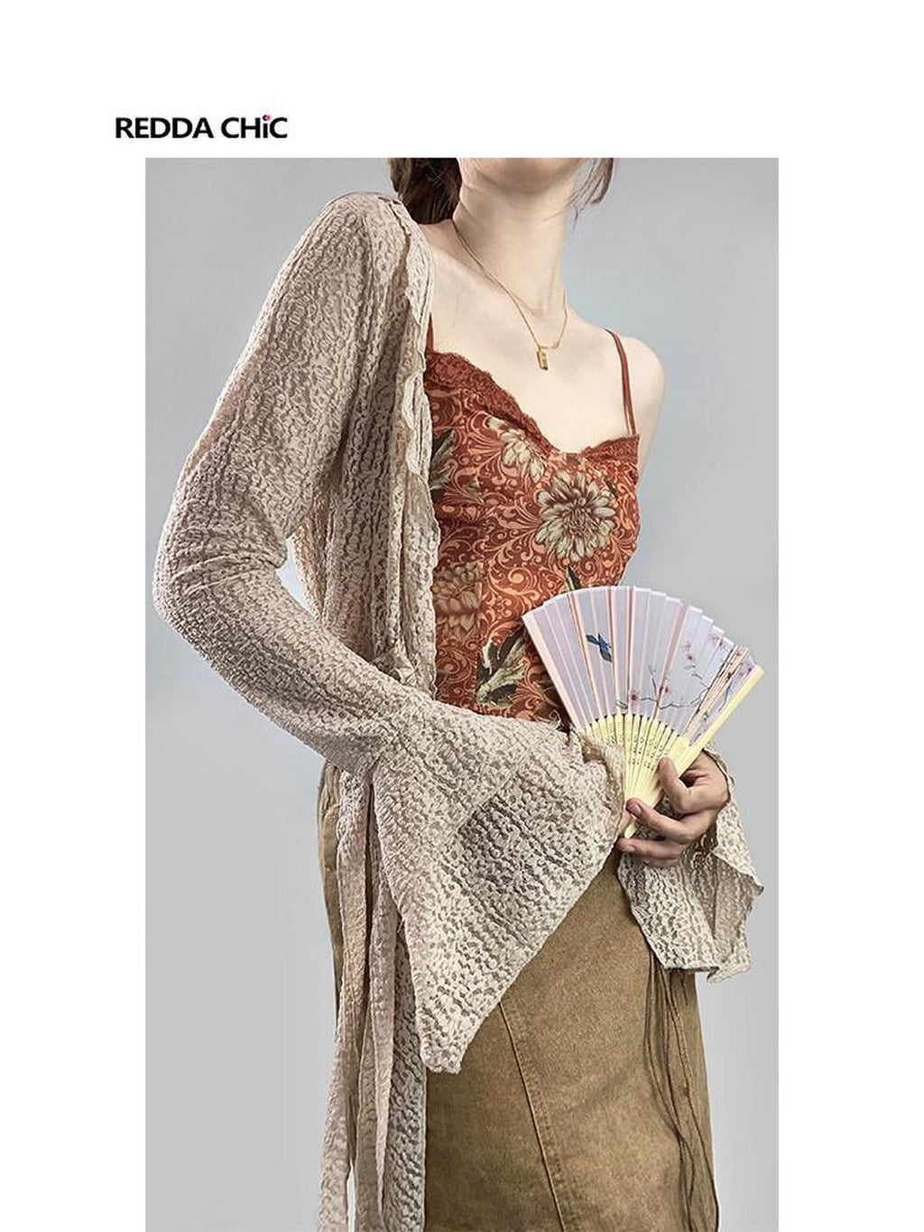 REDDACHIC Crochet Lace Tassel Asymmetric V-neck Tie Women'S Polyester Cardigans