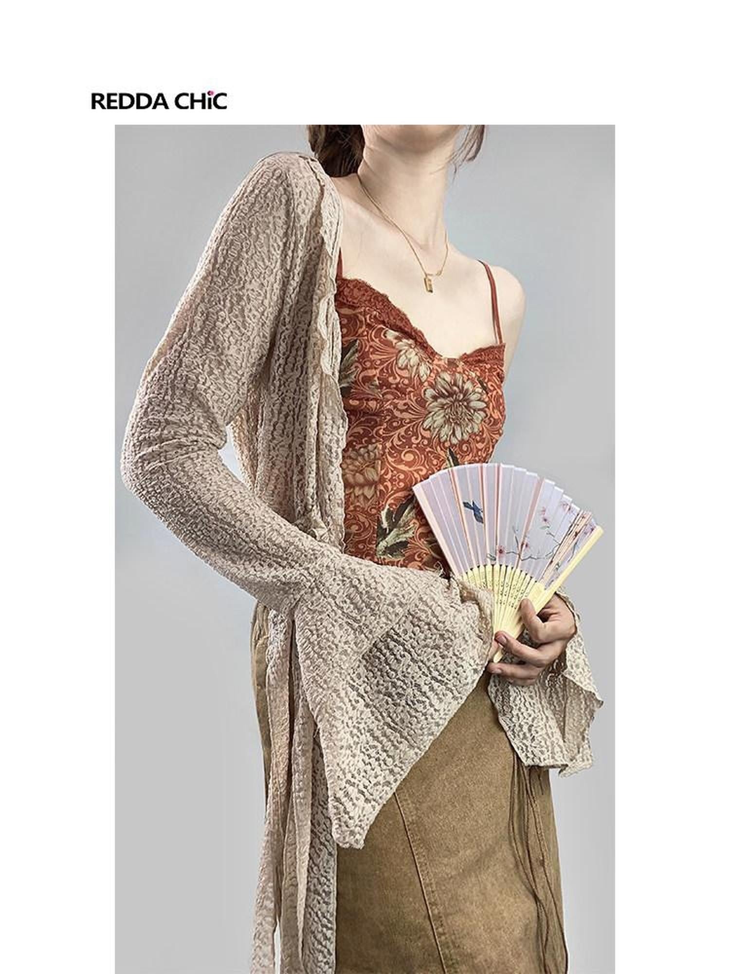 REDDACHIC Crochet Lace Tassel Asymmetric V-neck Tie Women'S Polyester Cardigans