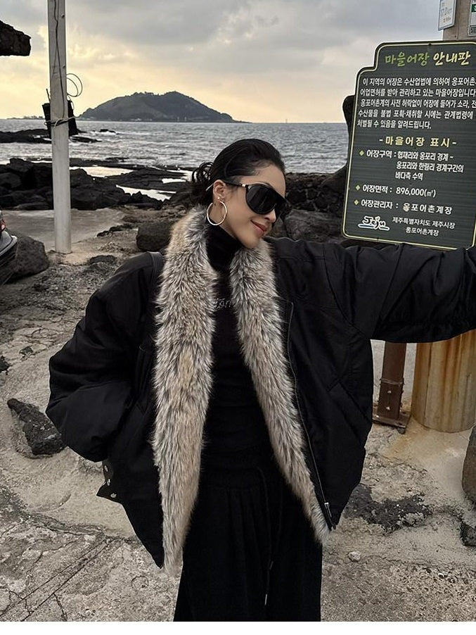ZERO Warm Casual Oversized Fur Collar Unisex Polyester Woven Puffer Jackets