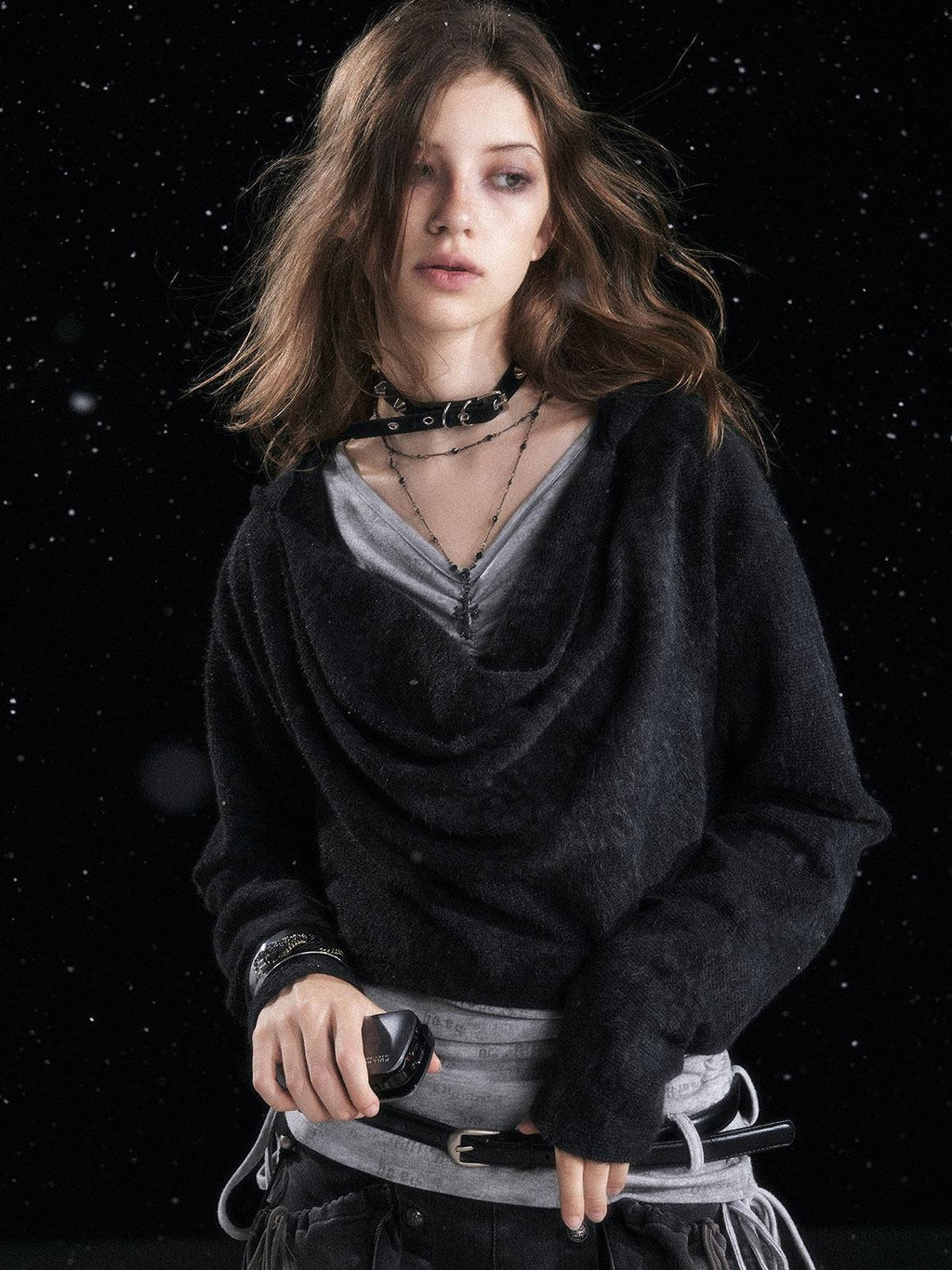 Cest Nous Distressed Relaxed Fit Hooded Striped Pullover Casual Women Viscose Knitwear
