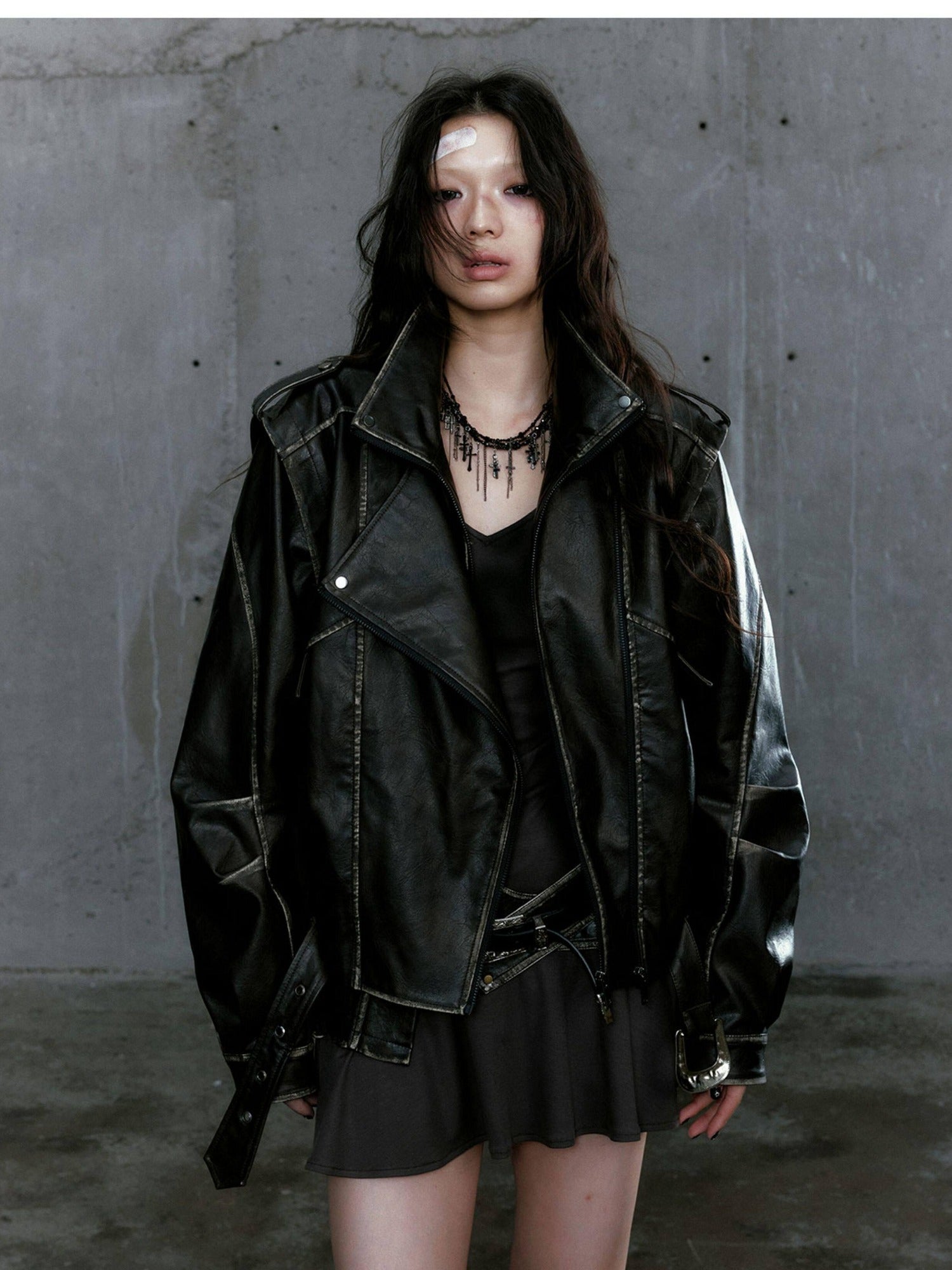 Cest Nous Washed Pu Leather Zipper Loose Fit Street Youth Black Brown Bomberjackets